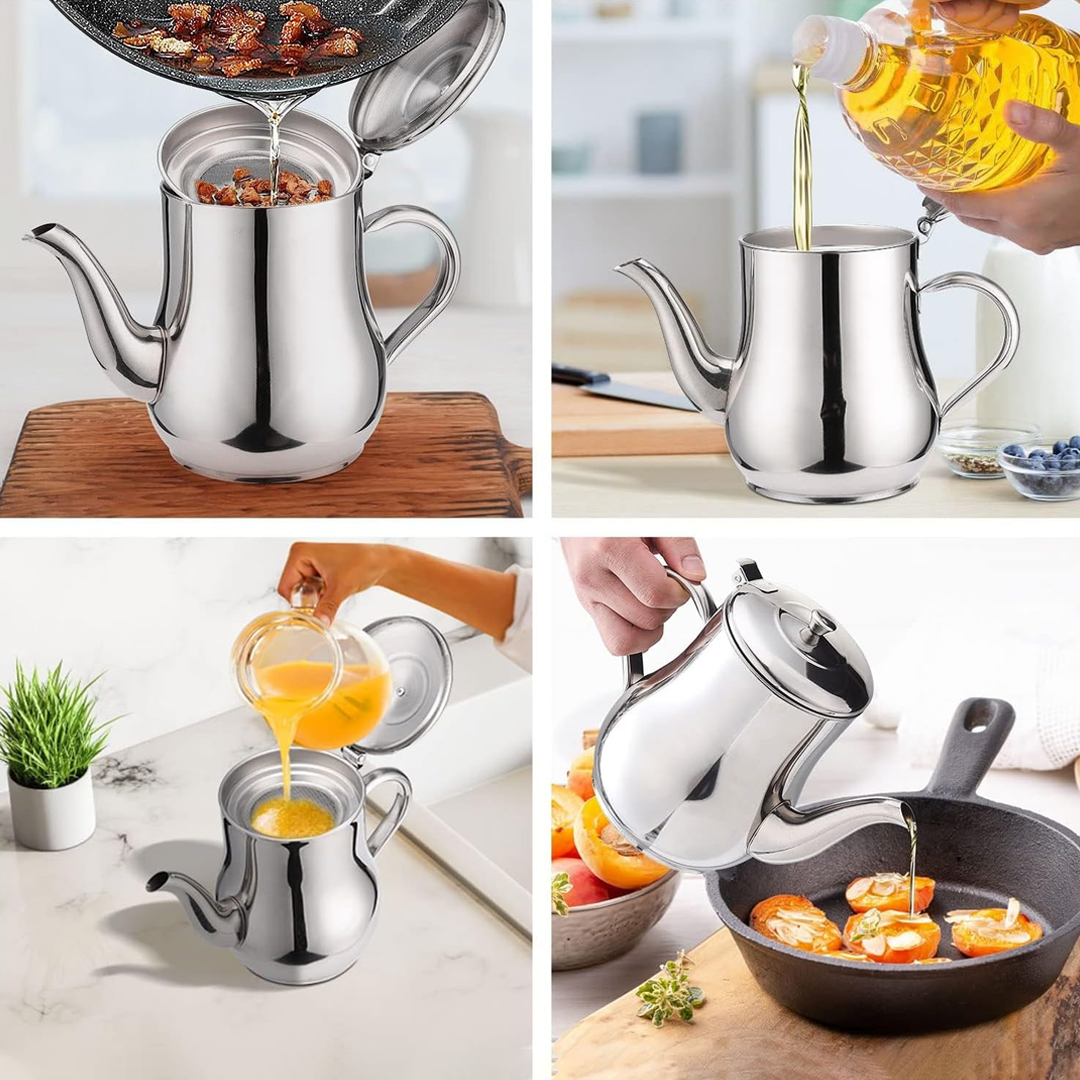 Stainless Steel Oil Filter Pot & Keeping Jar